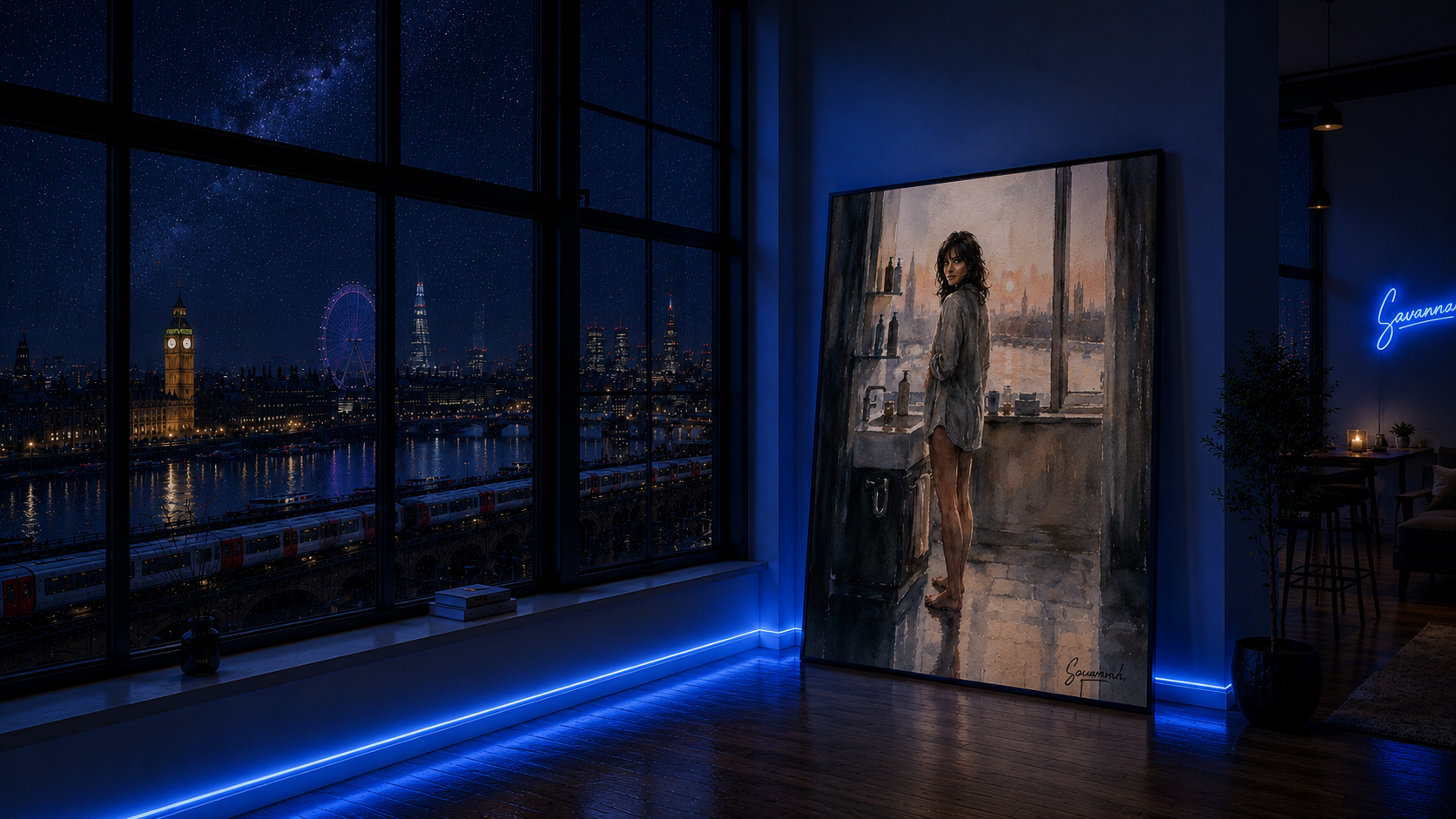 London Blue artwork in a night interior