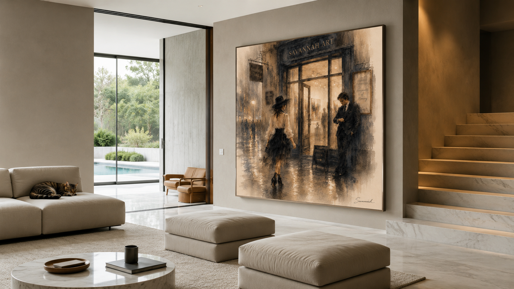 Savannah artwork displayed in a serene modern interior