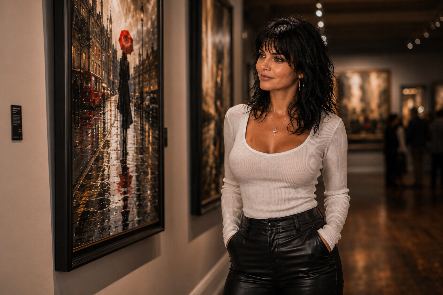 Savannah beside her artwork in the gallery